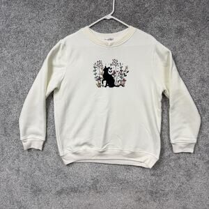Vtg 90s Hasting & Smith Cat Sweatshirt Womens M White Embroidered Grandmacore